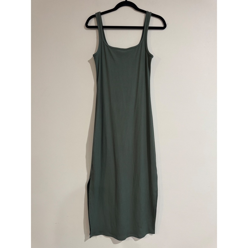 PINK Victoria's Secret Soft Rib Bodycon Midi Dress Womens M Green Side Slits